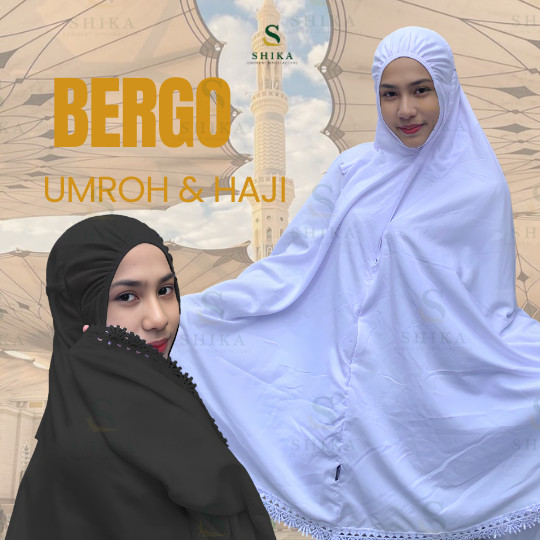KERUDUNG BERGO PUTIH UMROH HAJI/ PERLENGKAPAN HAJI UMROH WANITA/Mukena Dewasa