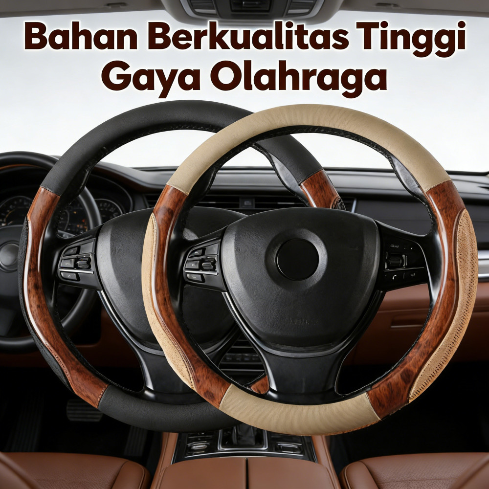 cover stir sarung setir mobil motif kayu kulit Sintetis Universal Semua Ukuran steer cover stir carb
