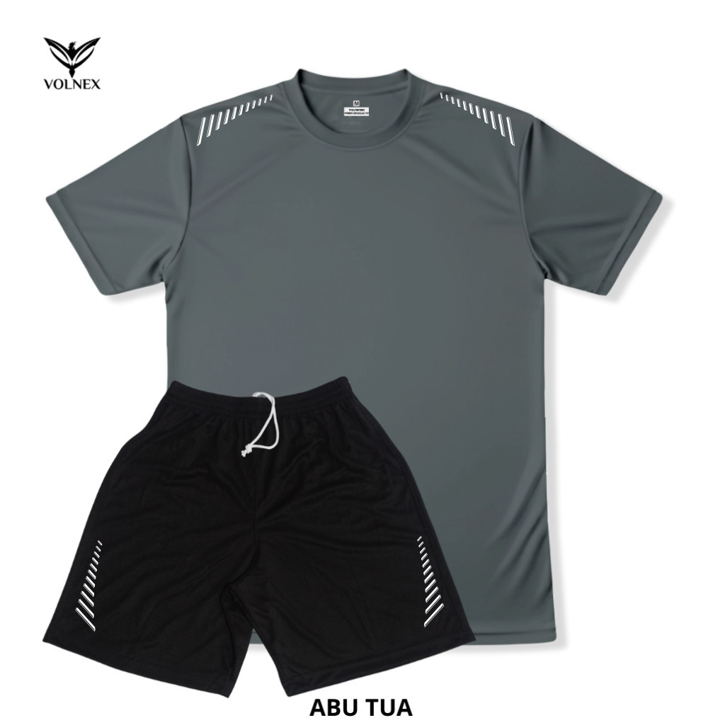 VOLNEX Setelan Jersey Dry Fit TIM Club Olahraga Pria Dewasa M-XXL Abu Tua Seragam Bola Futsal PL021