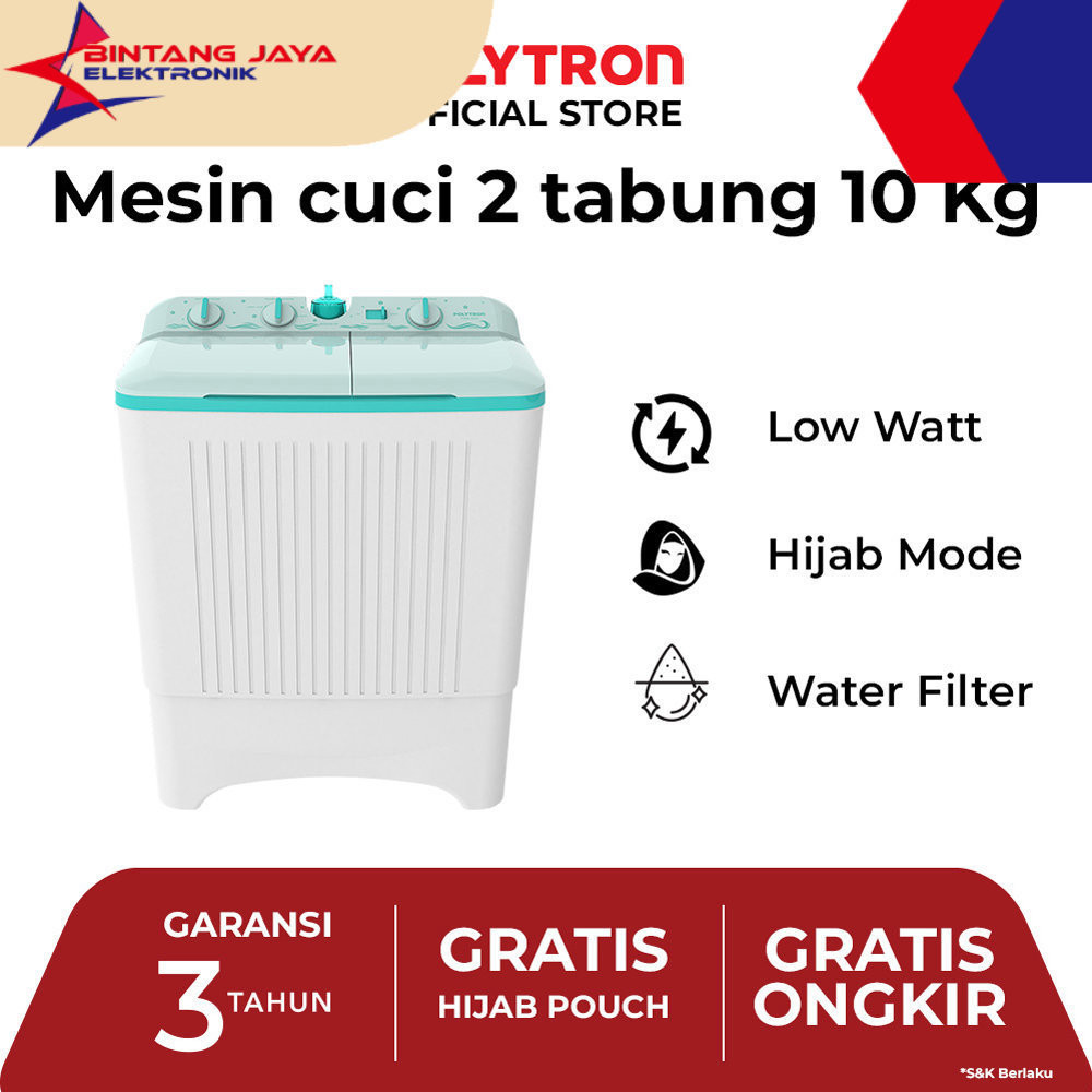 Mesin cuci polytron 10KG / Mesin cuci 10kg polytron PWM1076 / Mesin cuci 2 tabung Polytron 