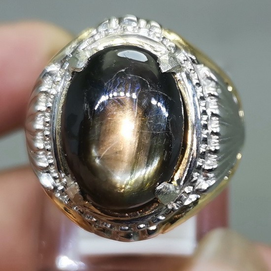 Cincin Batu Safir Hitam Black Safir Asli Natural Bangsing Hitam
