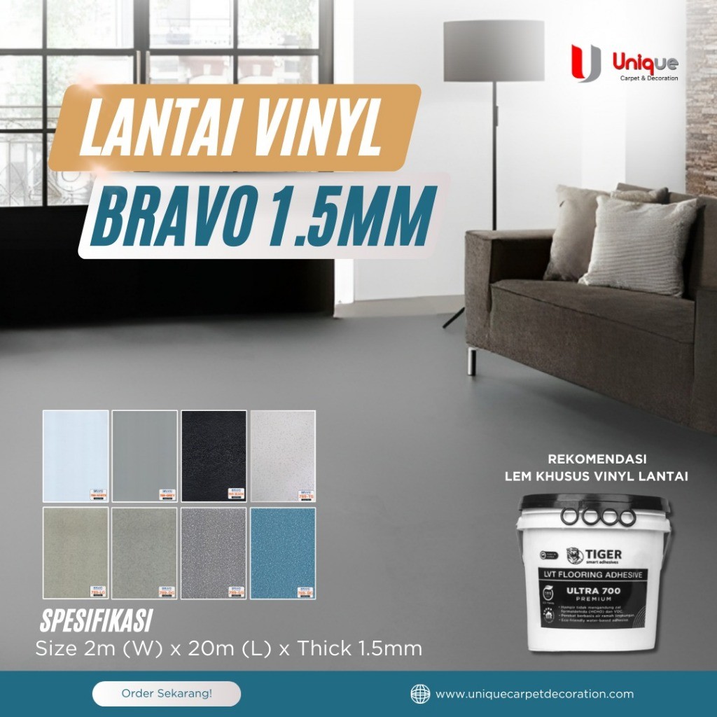 DISKON Karpet Vinyl Roll Bravo Motif Semen / Motif Pasir Tebal 1,5mm