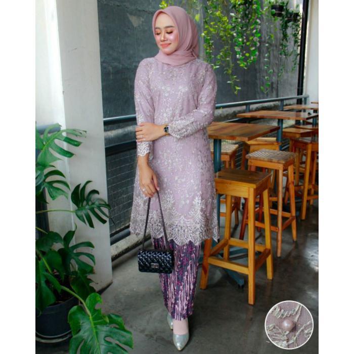 SR Kebaya / Tunik Tulle Bordir / Kebaya Tunik Modern / Baju Pesta Kondangan Setelan Brokat Atasan - 