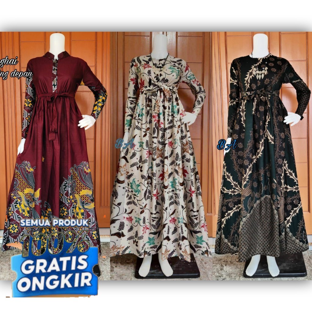 Gamis batik wanita modern muslimah jumbo dress batik pekalongan- pakaian wanita lainnya