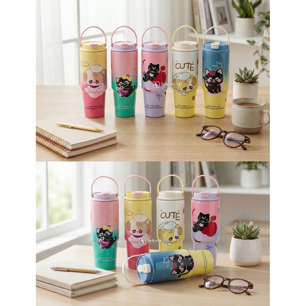 Tumbler 1518 900Ml | Little Cutie Aesthetic Tumbler 900ml – Stainless Steel Cup with Straw