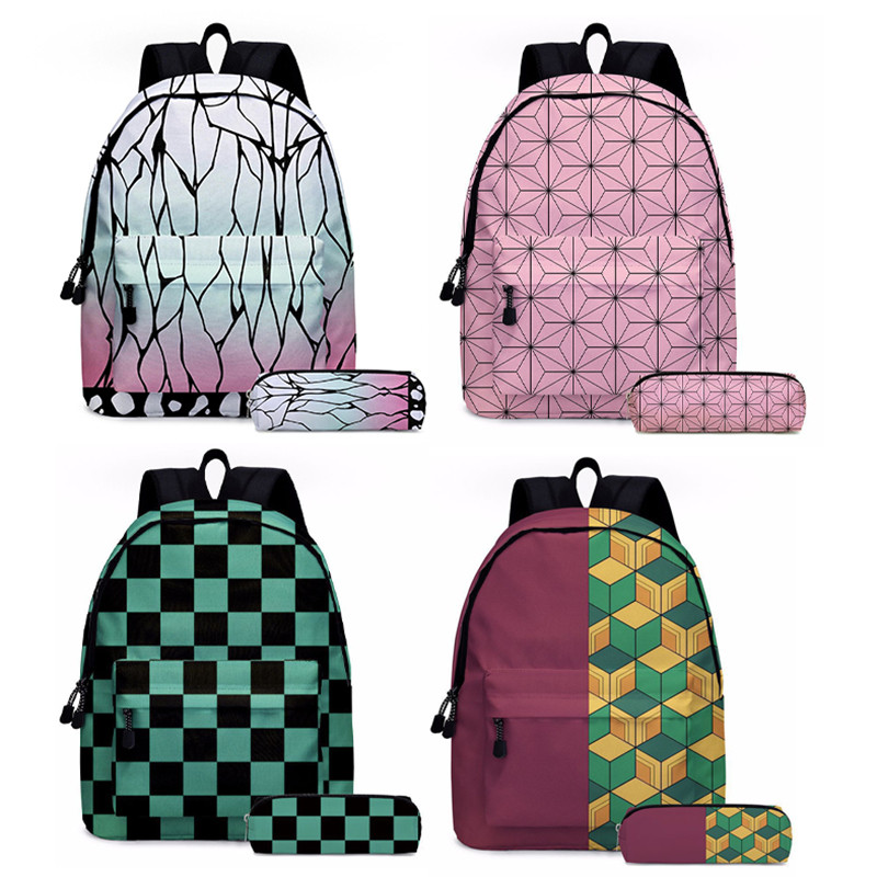 2pcs Set Anime Demon Slayer Series Tanjirou Nezuko Zenitsu Koou Shinobu Backpack Soolbag Bag Student