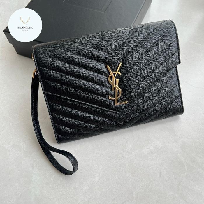 YSL monogram clutch with wristlet in black ghw