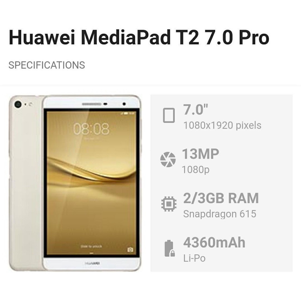 Dual sim 4G dapat digunakan untuk melakukan panggilan (BEKAS) Tablet Huawei MediaPad T2 7.0 Pro (PLE