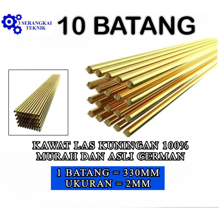 TISERA - [10 BATANG] Kawat Las Kuningan EIKO 2MM x 330mm MADE IN GERMANY