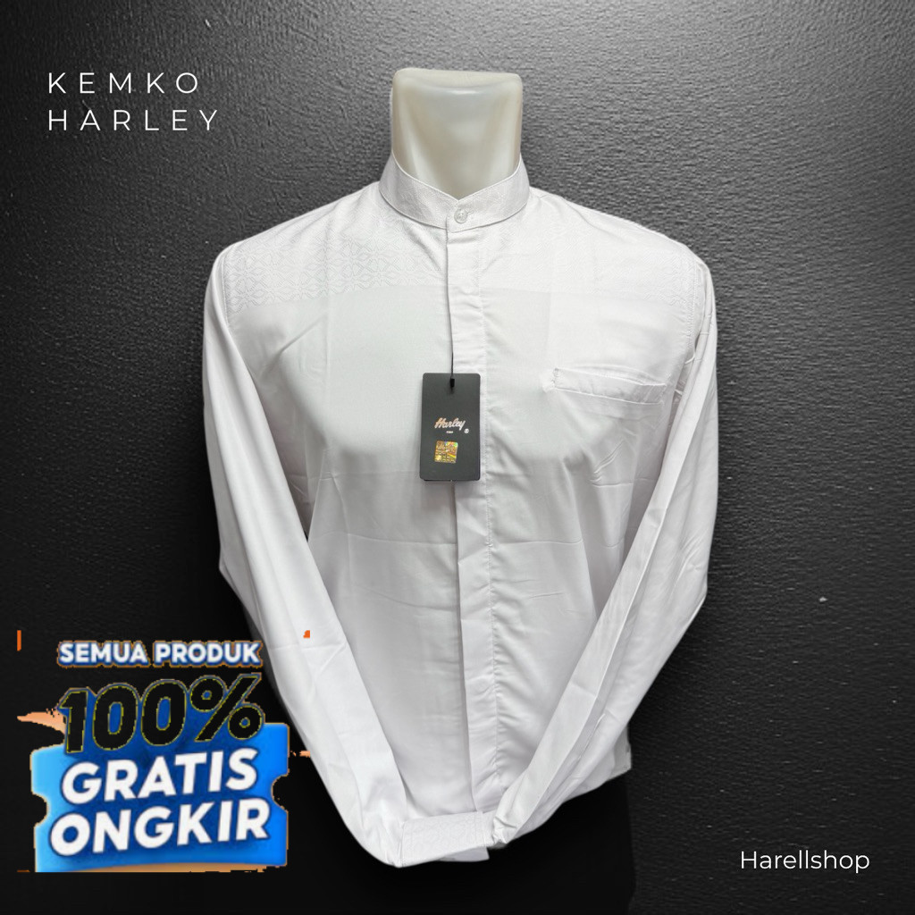 Ready banyak stok Kemko / kemeja koko harley putih polos panjang- pakaian pria lainnya