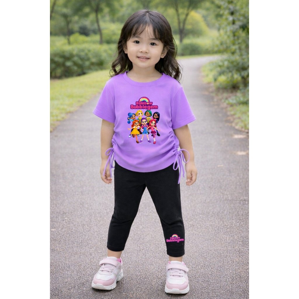 Bubblegem Setelan baju legging anak perempuan usia 1-8 tahun kaos crop cewek Korean style