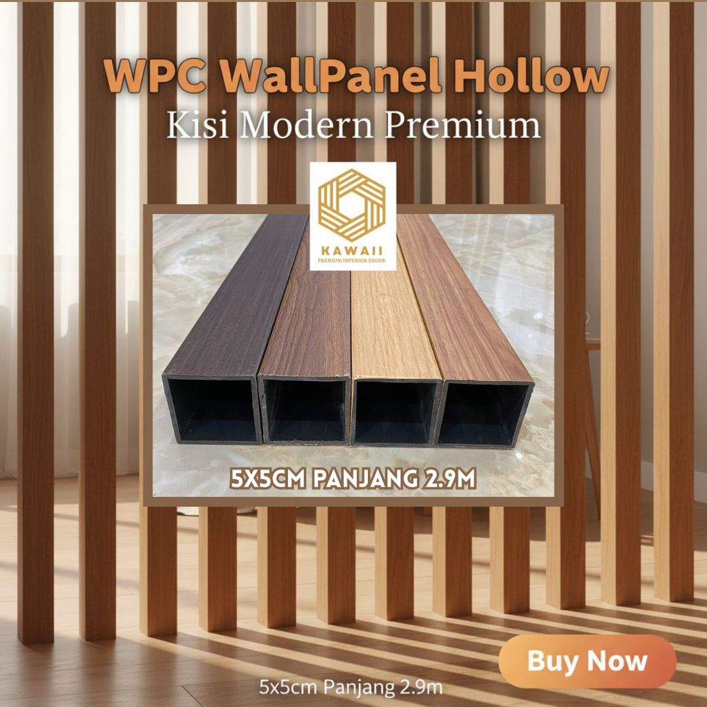 KAWAII WPC Panel Dinding HOLLOW INDOOR Partisi Kisi Sekat Ruangan 5x5cm Panjang 290cm | PVC WPC Wall