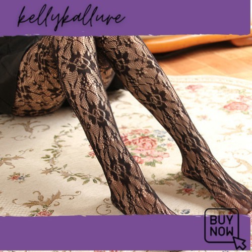 readybaru PH-24 sexy mesh flower stocking pantyhose motif bunga renda hitam lolita cos