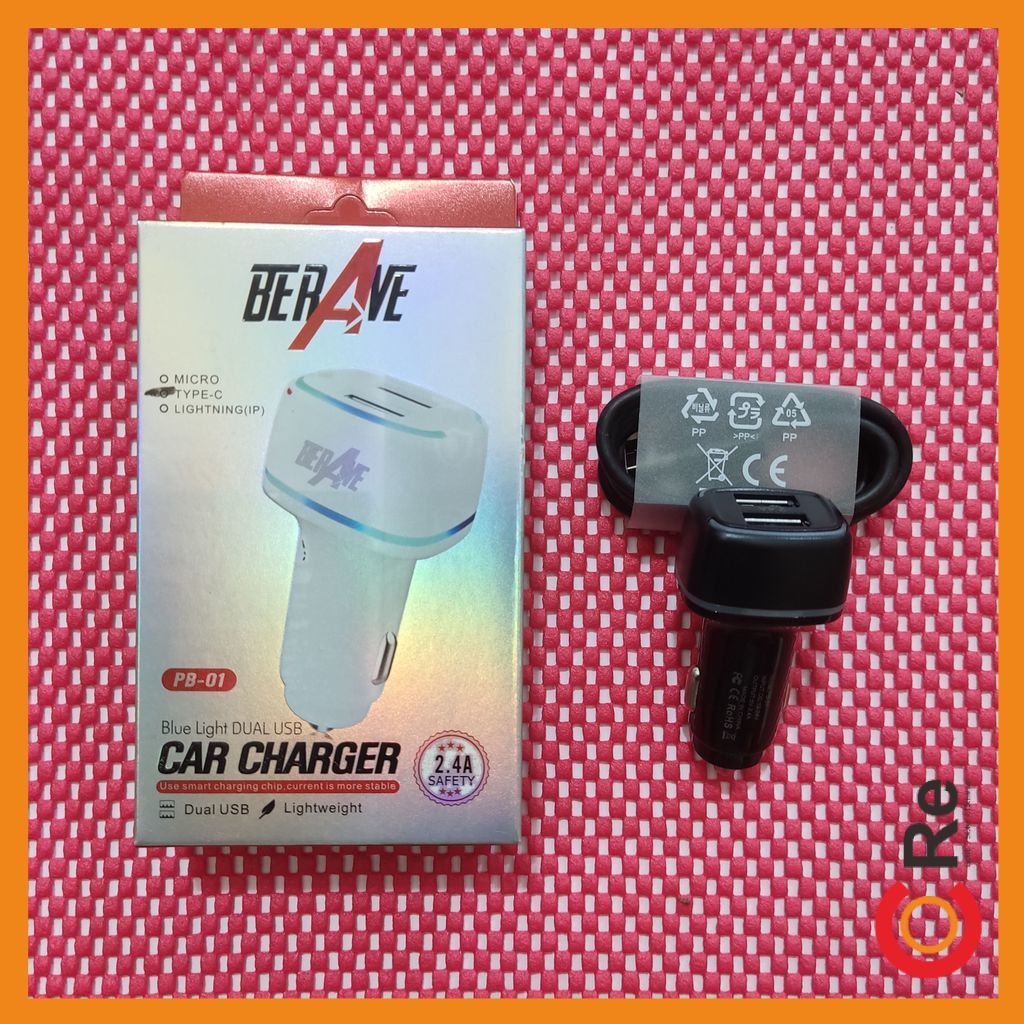 [PB-01] CAR CHARGER/ CHARGER MOBIL DUAL USB 2.4A (FREE KABEL TYPE-C) - (BERAVE) UGO/LIGO