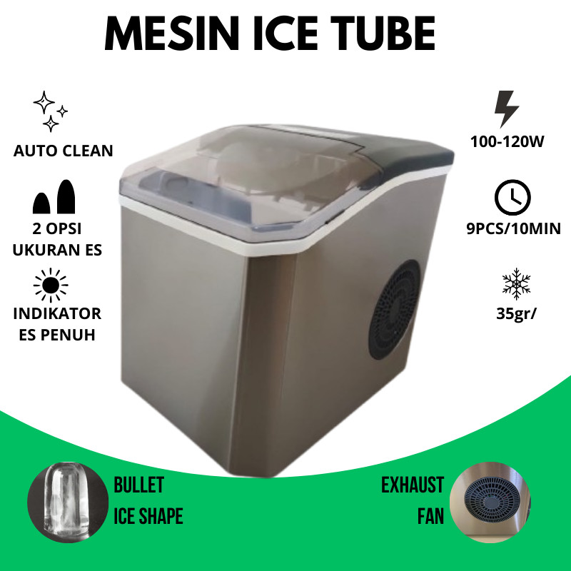 Mesin Pembuat Es Batu, Ice Maker Mini 1,1 Liter Mesin Es Batu Portable Praktis Dapur & Kantor