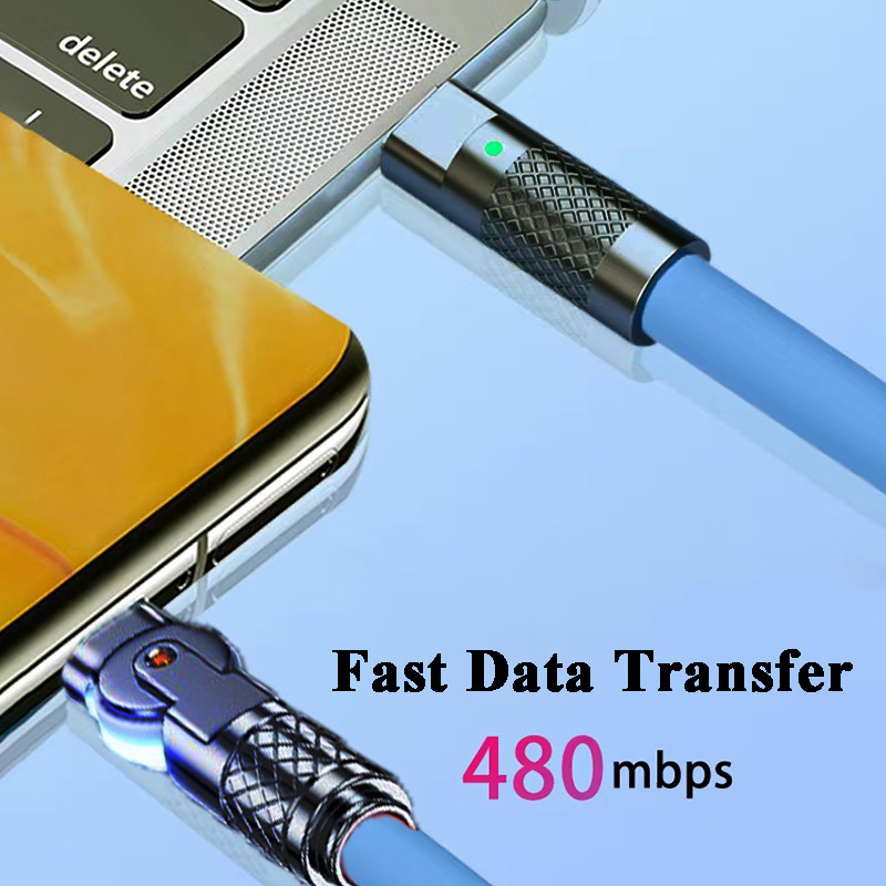 1M/2M Type C Silicone Rotating Elbow Cable 6A Super Fast arge USB C to C Data Cable Durable Flexible