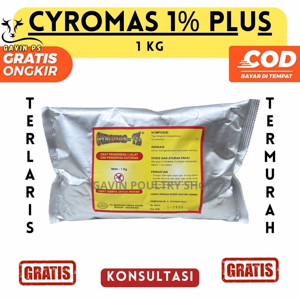 CYROMAS 1% PLUS 1 KG - Obat Pengendali Larva Lalat dan Pengering Kotoran Peternakan Kandang Ayam MEN