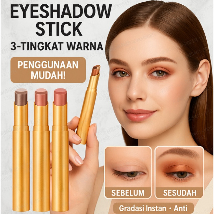 COD[Waterproof/Mudah Diaplikasikan]stik eyeshadow tiga warna dengan glitter gradien/Stik Eyeshadow E
