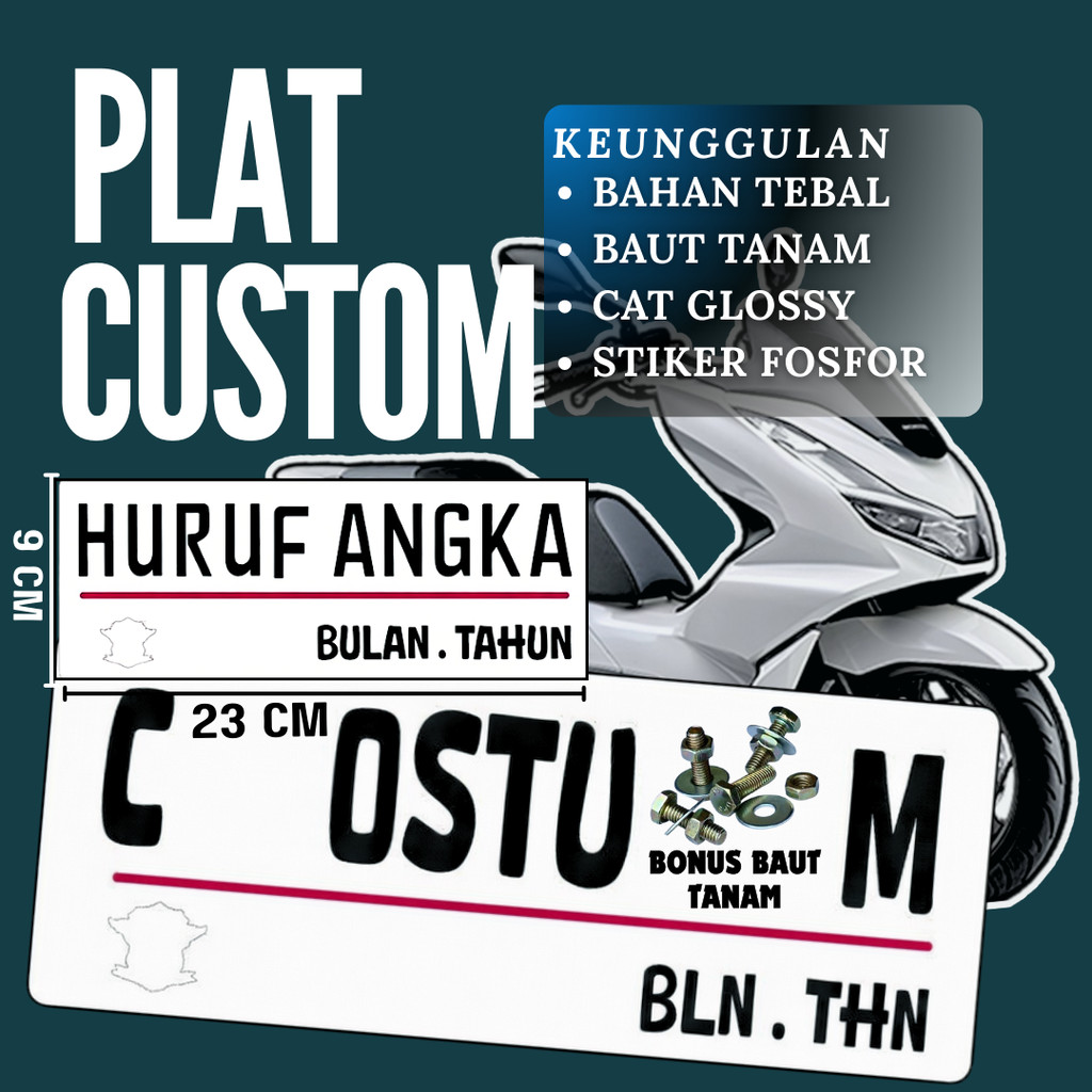 PLAT CUSTOM WARNA PUTIH PLAT CUSTOM SATU PASANG WARNA PUTIH PLAT CUSTOM BAUT TANAM