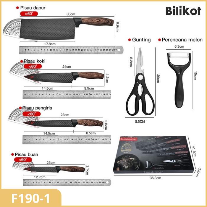 Bilikot Pisau  Baja  Dapur Hitam Set 6in1 High Quality Stainless Steel Multifungsi Alat Koki Knife P