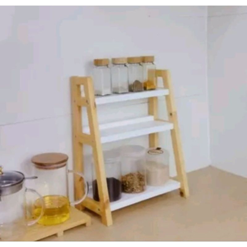 Rak Bumbu Aesthetic Susun 3 Tingkat Kayu Medium