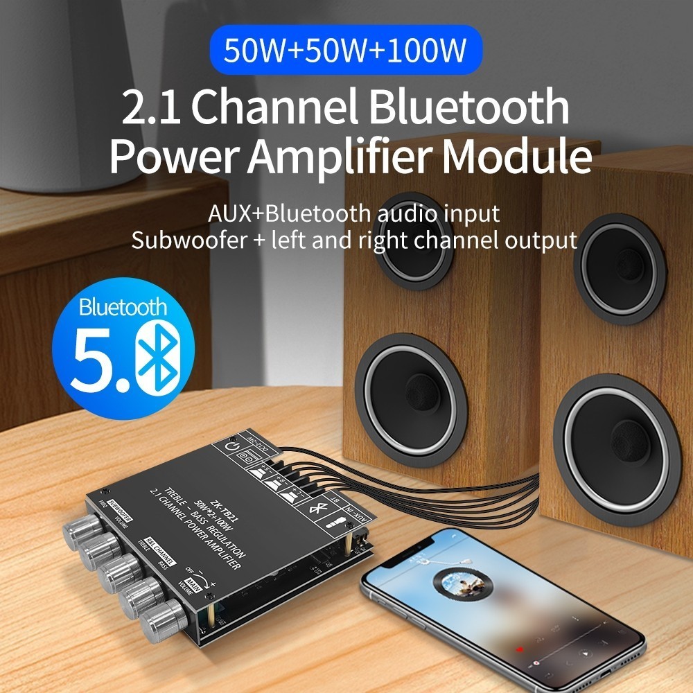Wuzhi Audio | ZK-TB21/HT21/MT21/502MT 5.0 amplifier subwoofer 2.1 Board 50W*2+100W 2.1 Saluran Daya 