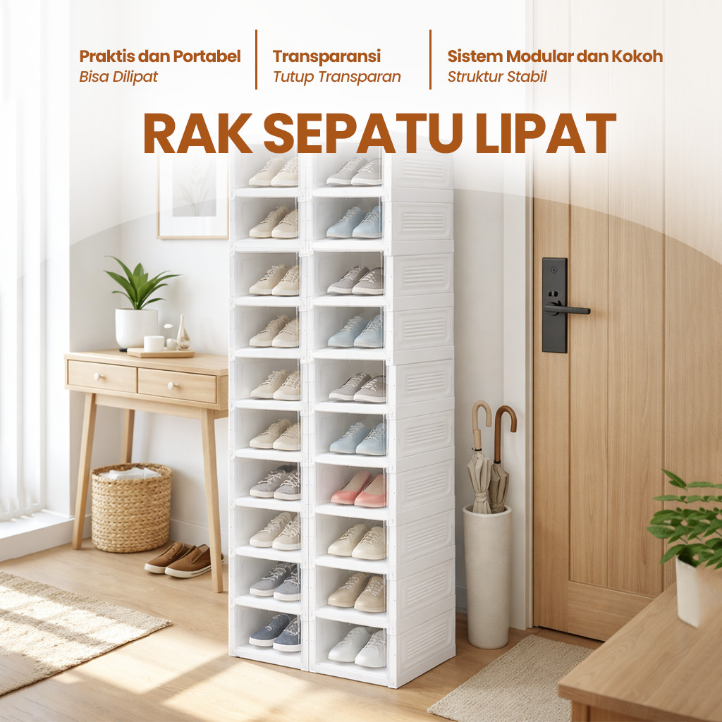 Rak Sepatu -Rak Sepatu Susun Tertutup - Rak Sepatu Minimalis - Lemari Sepatu Pintu Transparan Kokoh