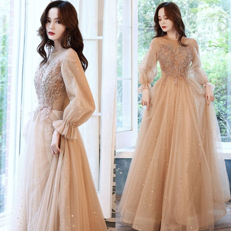 Rose Gold  High import dress max dress gown evening dress long arm dress broken
