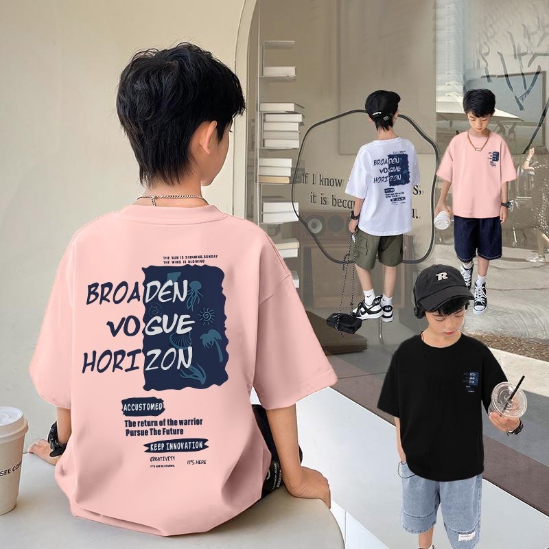 Nathanz Kids Kaos anak Pria umur 3-12 tahun P0051 100% cotton combed print Cetakan huruf biru fashio