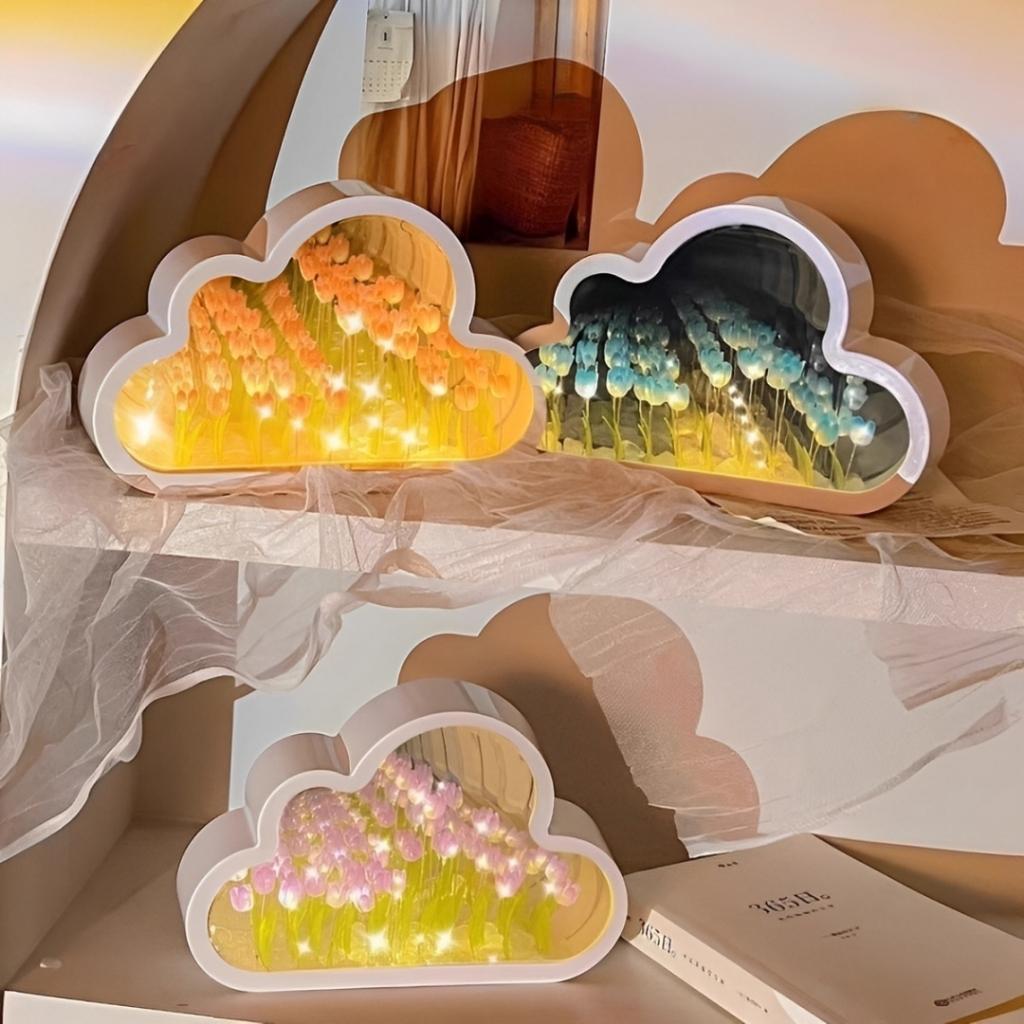Lampu Hias Awan Lautan Bunga Tulip DIY Buat Sendiri Hadiah Spesial untuk Perempuan Pacar Ulang Tahun