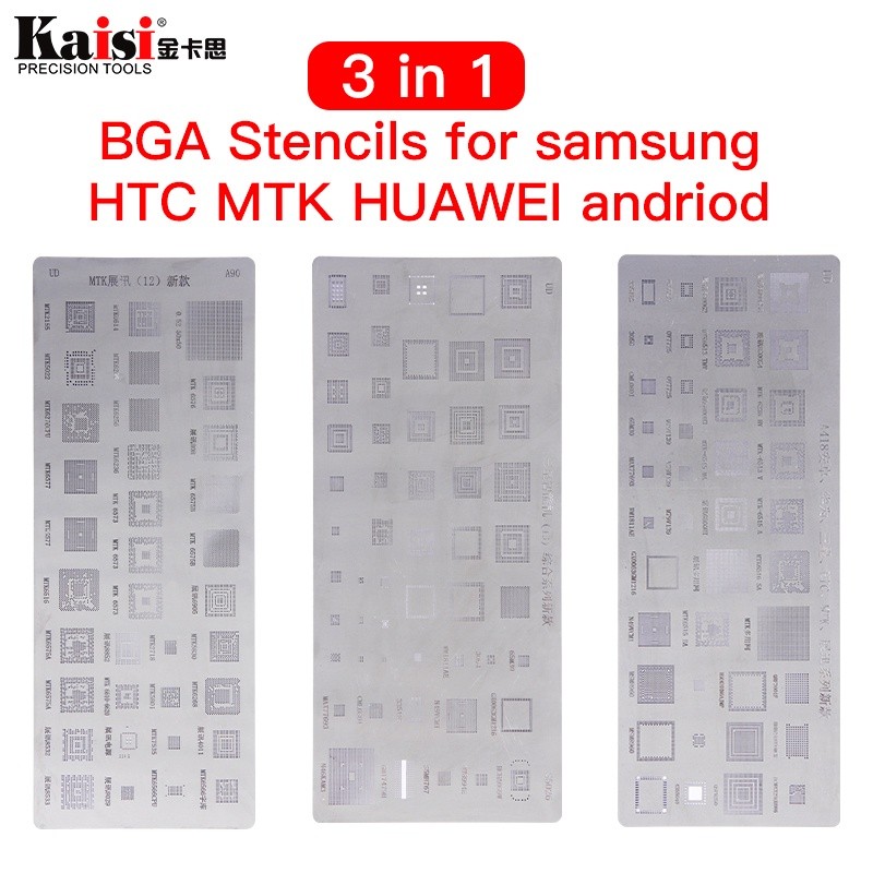 3 buah Stensil BGA universal berkualitas tinggi untuk Samsung HTC Huawei MTK Android Kit Stensil Reb