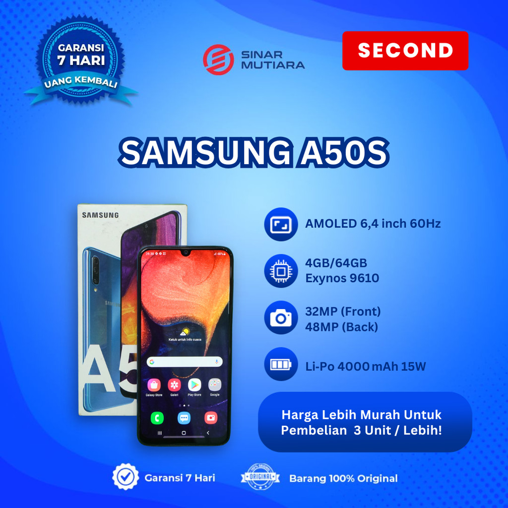 SAMSUNG A50S 4/64 GB HP SECOND ORIGINAL SINAR MUTIARA CELL