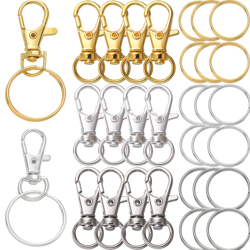 20/50Pcs Pengait Gantungan Kunci Putar Logam dengan Cincin Kunci untuk Tas, Rantai Anjing, Gantungan