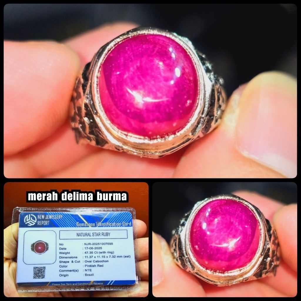 Ruby Burma Super Myanmar Delima Star Ring Handmade