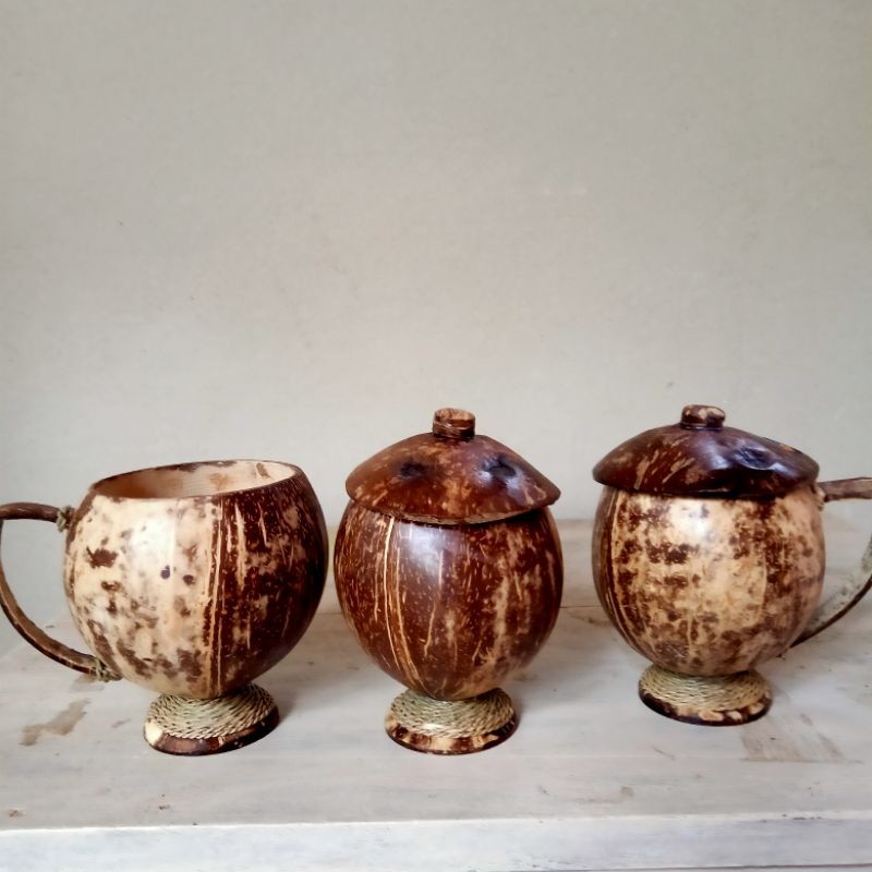 PROMO  cangkir/gelas unik batok kelapa/tempurung kelapa gelas kopi/teh (LJT)  unik jadul natural ala