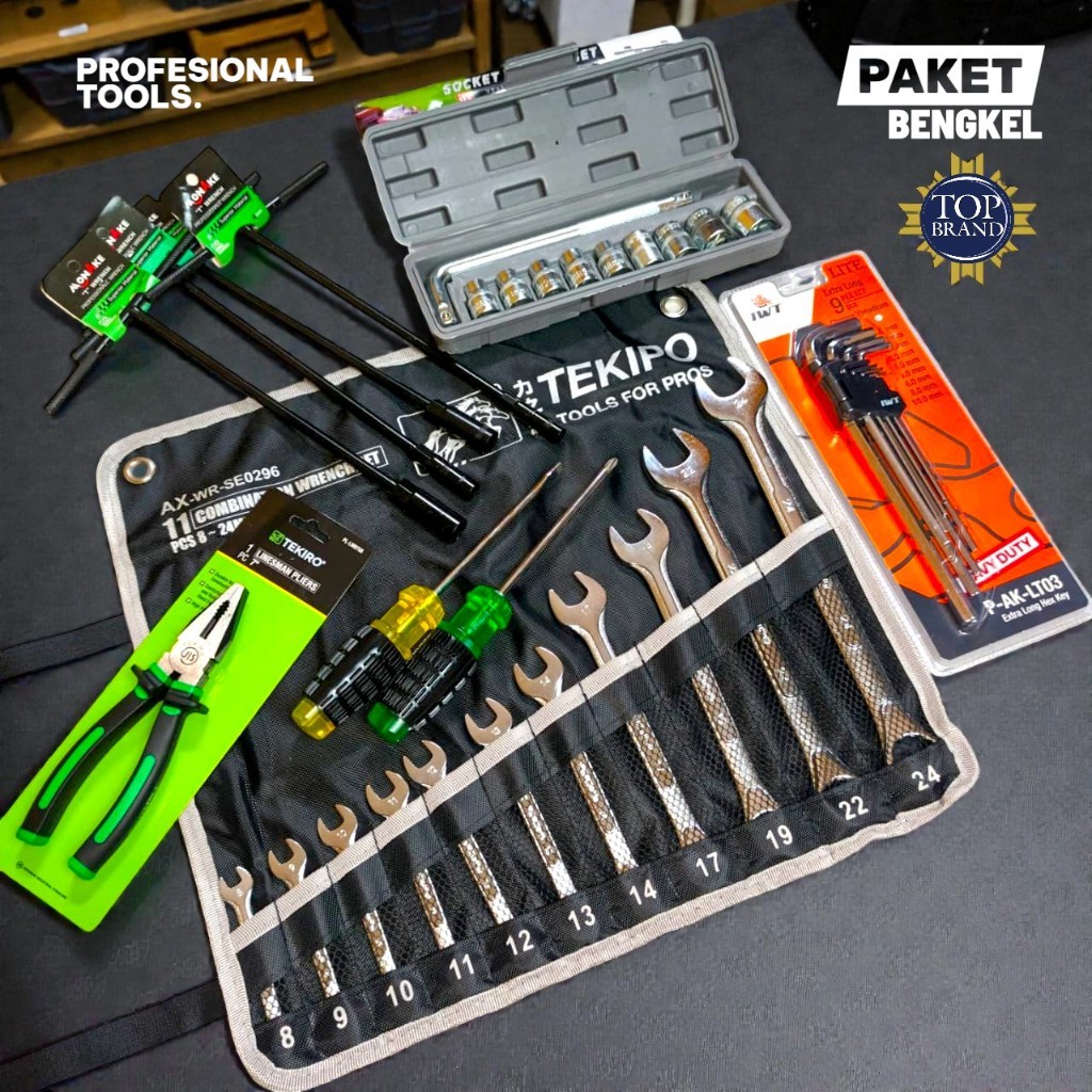 PAKET KOMPLIT ALAT BENGKEL OBENG TEKIRO KUNCI RING PAS SET 11 PCS TEKIPO/KUNCI SOCK 10 PCS TERMURAH