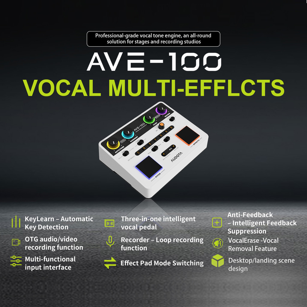Audota Ave100 Vocal Processor with Reverb, Delay, Pitch Correction & Harmony Modes  Auto Key Detecti