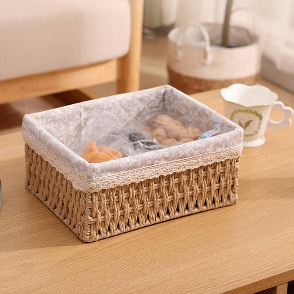 Woven Storage Basket Bedroom Desktop Imitation Rattan Storage Basket Snack Cosmetic Storage Basket R