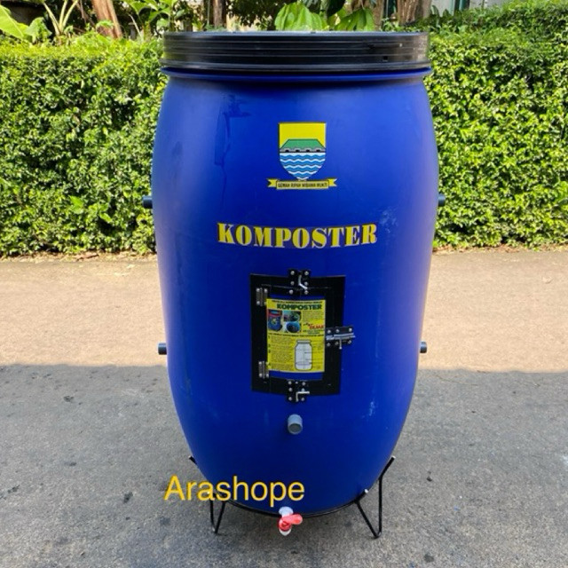 Tong komposter 200 liter + Rak kaki/drum plastik /tong organik/pengurai sampah/poc/pengolahan sampah