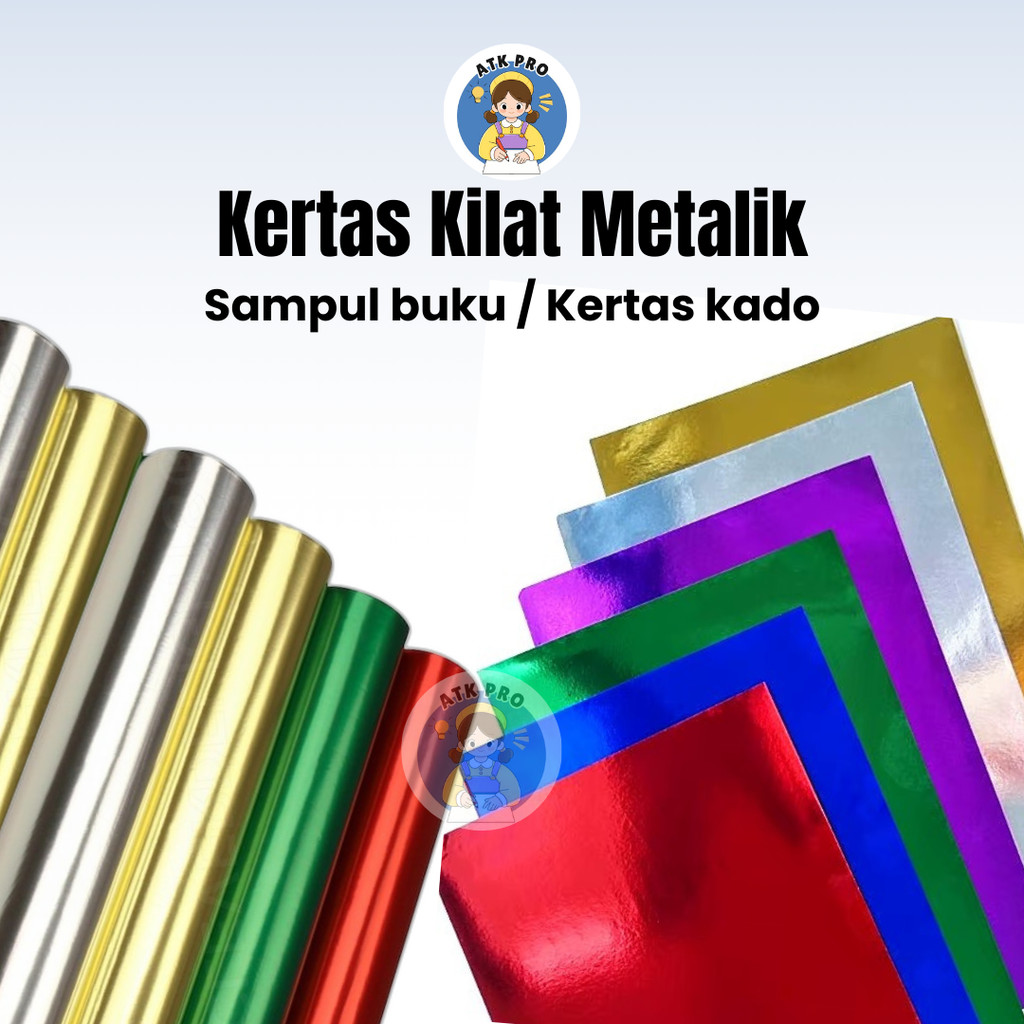 Kertas Kilat Metalik Warna Lengkap / Kertas Manggar / Kertas Kado Glossy / Sampul Kilat / Manila met