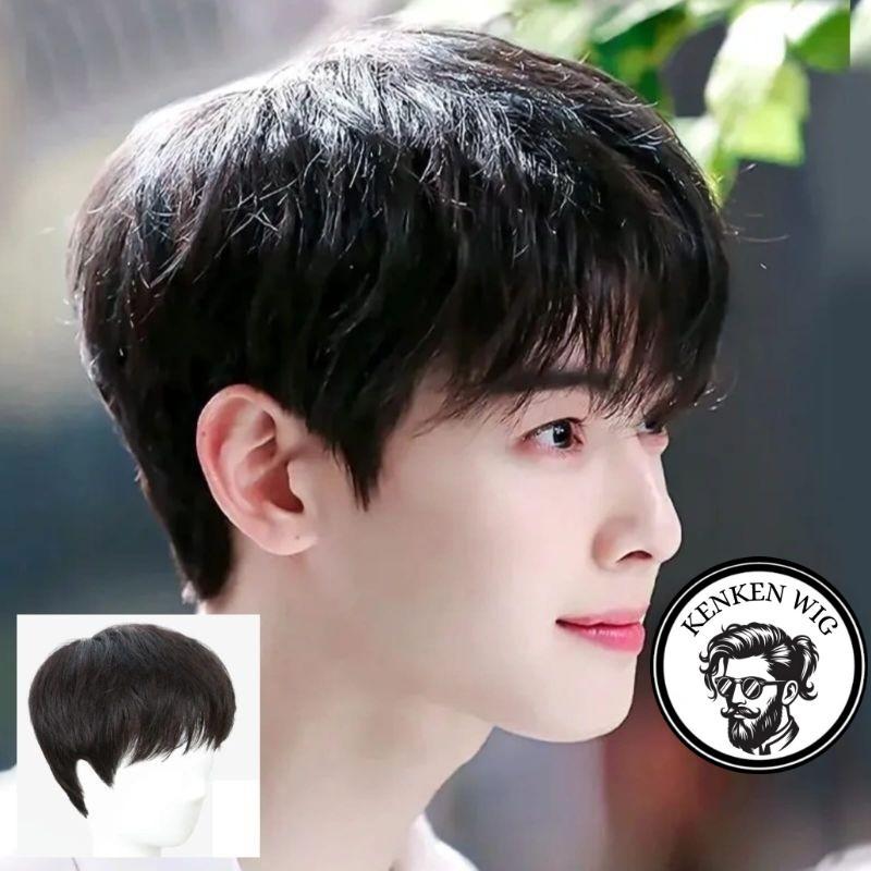 Wig Pria Korea Rambut Pendek Warna Hitam Rambut Palsu Pria Korea Daily Wig