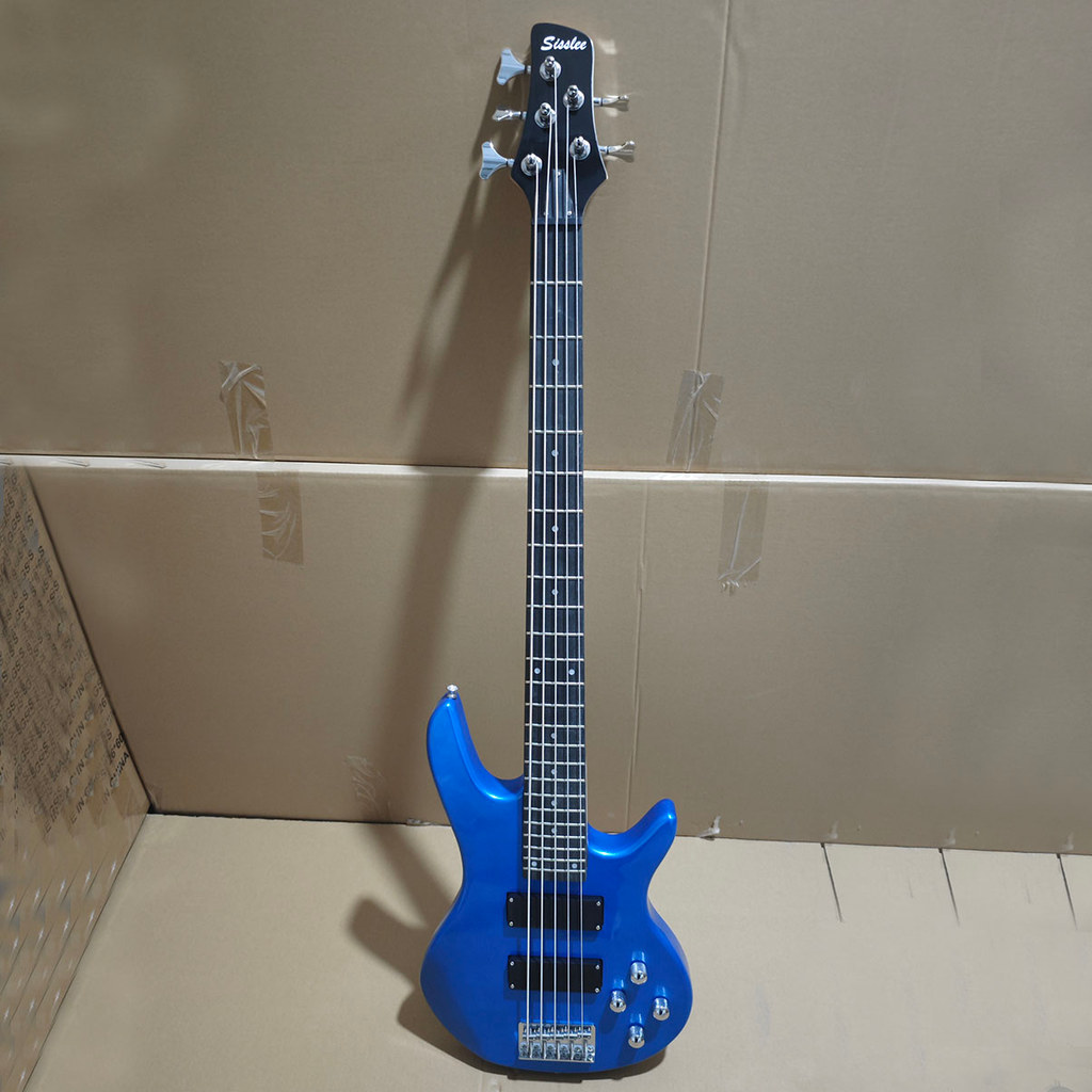 5 String Electric Bass 24 Frets Blue Humbucker Pickup Alder 2V2T Bass Guitar