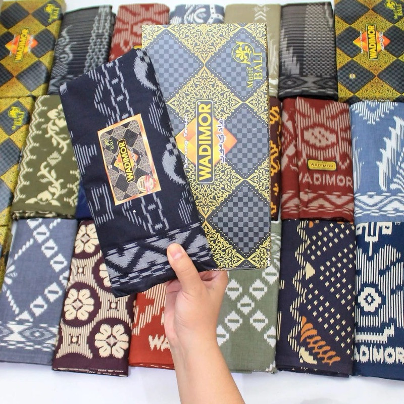 Sarung Wadimor Dewasa Tenun Motif Sonket Songket Bali Kembang Polos Tanpa Tumpal NTPL Hitam Putih Wa