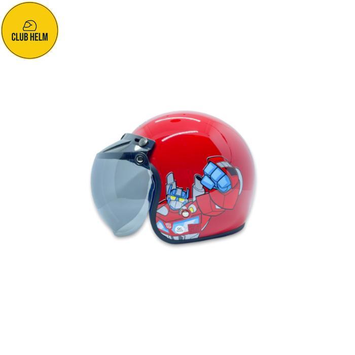 Helm Junior Cowo SNI Karakter Transformers Bagus Robot Anak SD Promo - Merah All Size, Tanpa Kaca