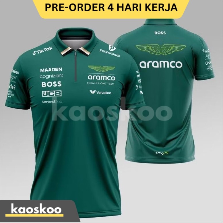 Jersey Polo F1 Aston Martin Formula One Racing Team 2025 Kerah Kancing