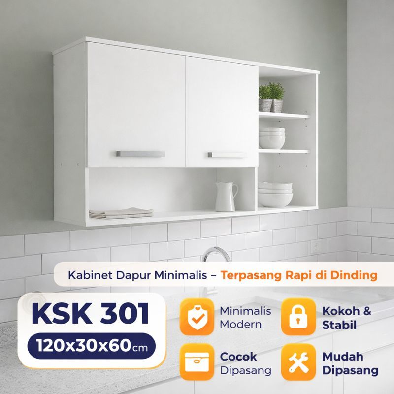 Kabinet Dapur Gantung Minimalis 120 cm Rak Dapur Kayu Modern Putih