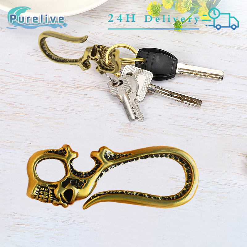 Solid Brass Cantelan Kaitan Kepala Tengkorak Kerangka Uang Logam Solid Retro Key Chain