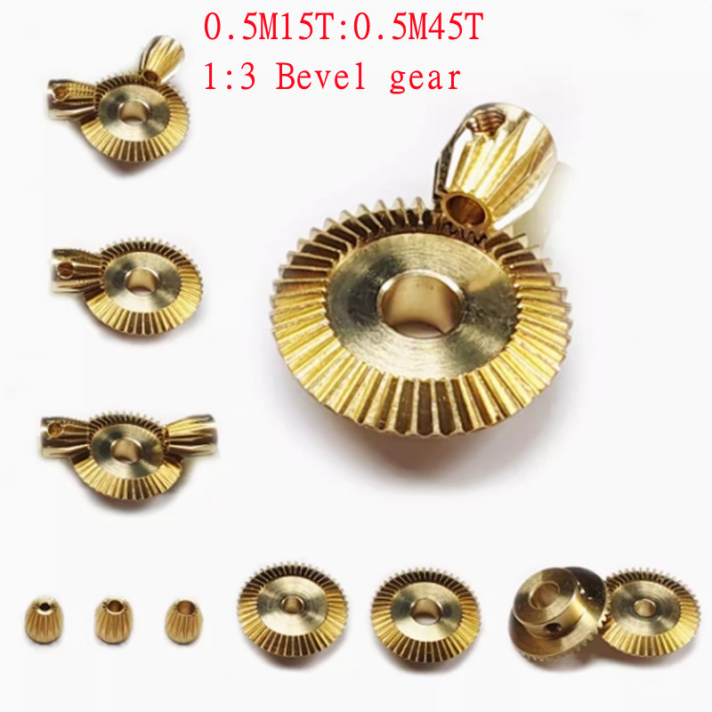 1set 0.5M  1:3 Brass Bevel Gear 15T:45T 90 Degree Transmission  brass Copper bevel Gear