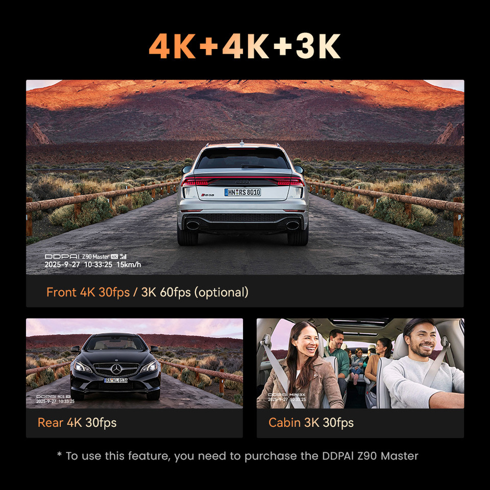 DDPAI 4K+4K New Z90 Master Dual 4K Front Rear Dual HDR for Sony Car Dash Cam ADAS Parking 5GHz WiFi 