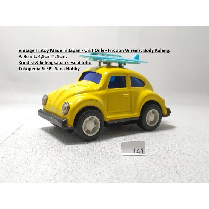 Rare Vintage Diecast Tin VW Volkswagen Bug Beetle Toys Club Surfing Yellow Friction Japan SBAtoys